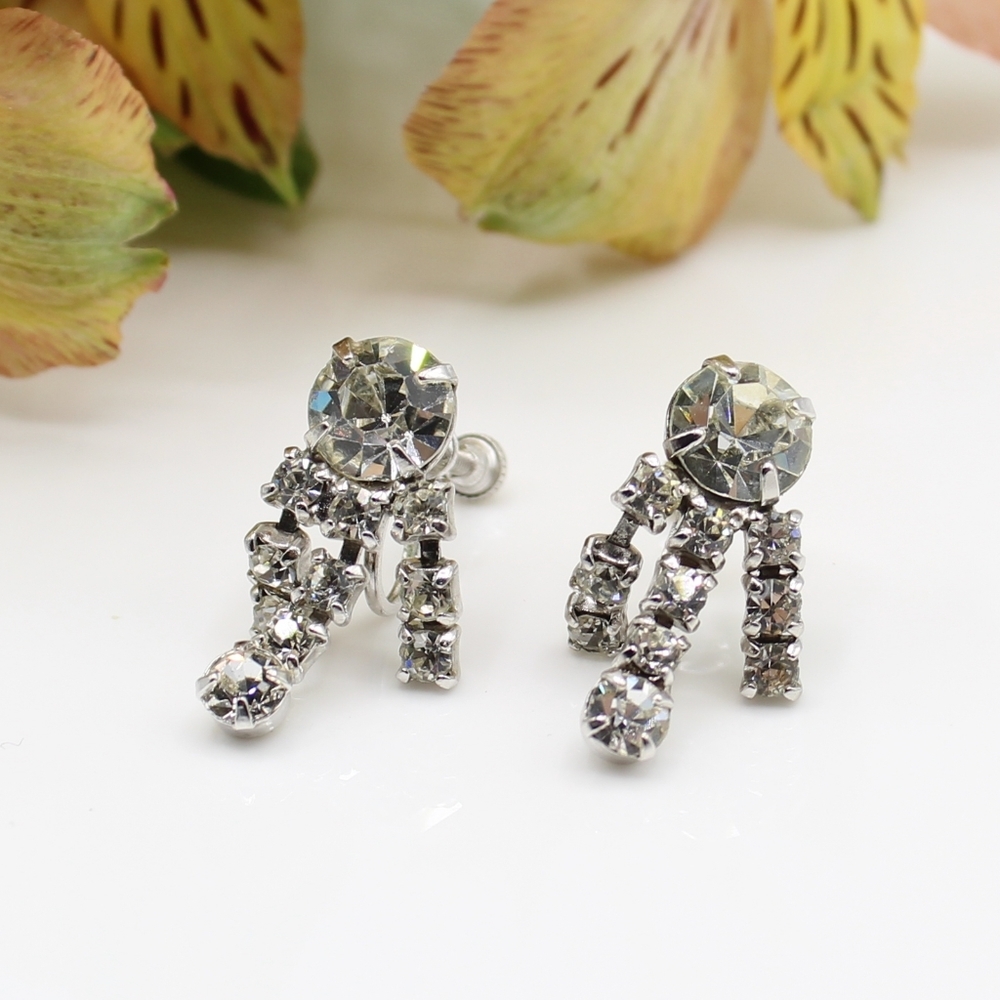 Vintage rhinestone dangle earrings - Picture 4 of 6